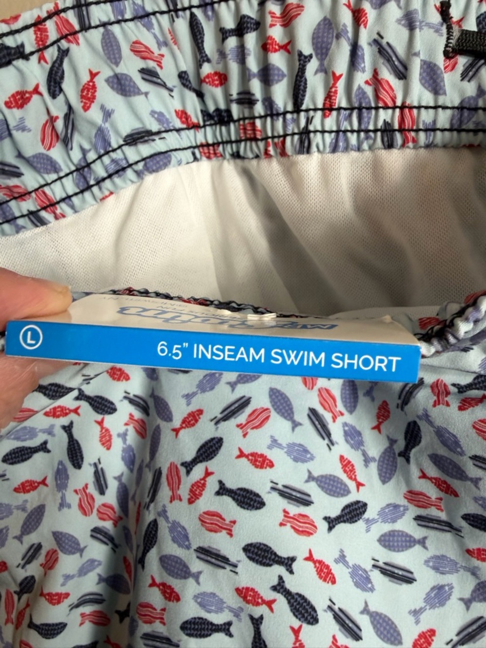 Mr Swim Fish Print Swim Trunks Blue Red Stretch Shorts Size L NWT Dad Style - Picture 6 of 7